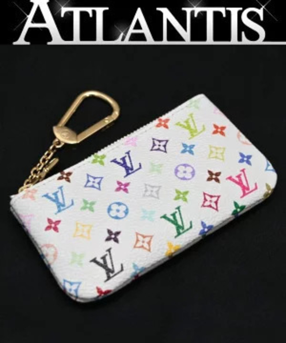 Louis Vuitton Pochette coin case Wallet Keyring Multicolor White